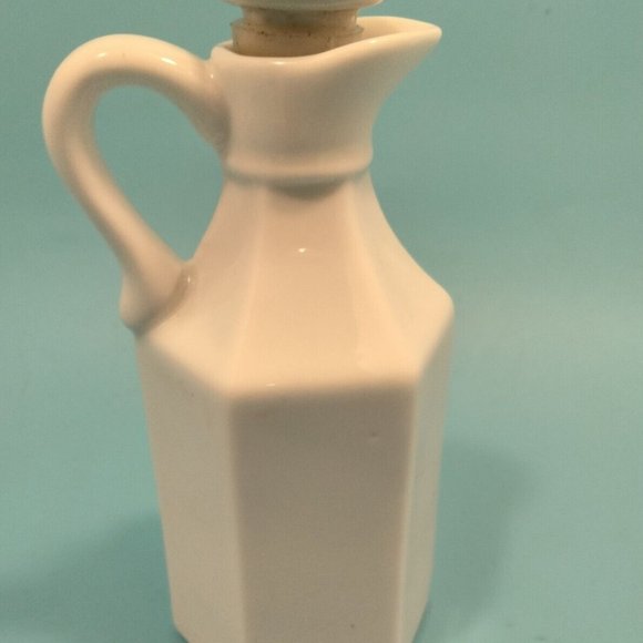White Ceramic Cruet Vinegar Oil Vintage Pottery China Pourer Stopper Xcell - Picture 2 of 16
